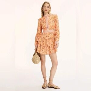 Layered With Love Alexandra Long Sleeve Paisley Orange Linen Mini Dress Sz Small